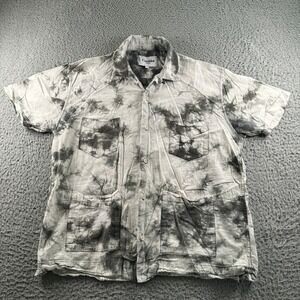 Corridor New York Shirt Mens L Button Tie Dye Gray Cabana Pocket Loop Collar